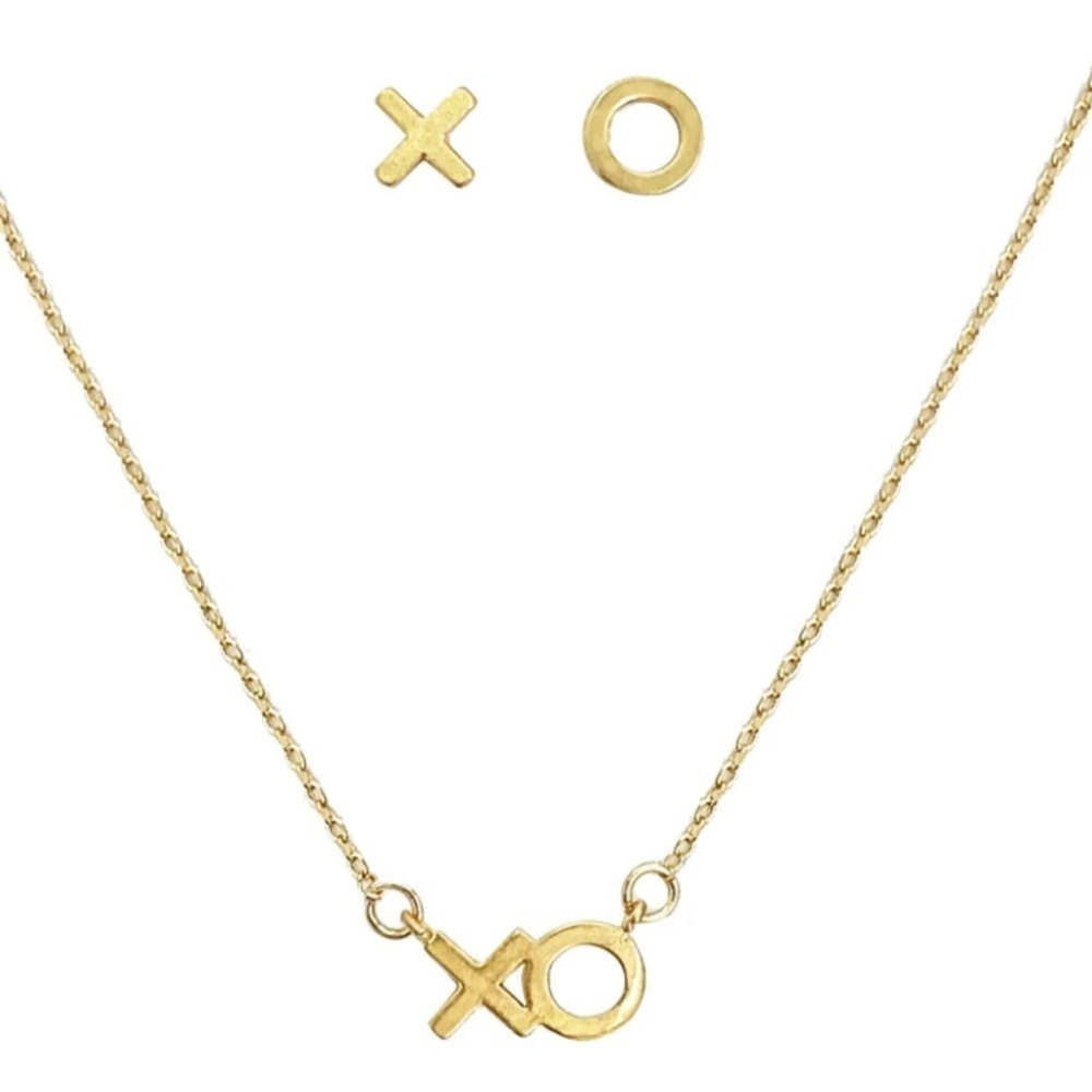 Ettika Hugs & Kisses 18K GOLD PLATED XO Necklace & Stud Earrings Matching Set